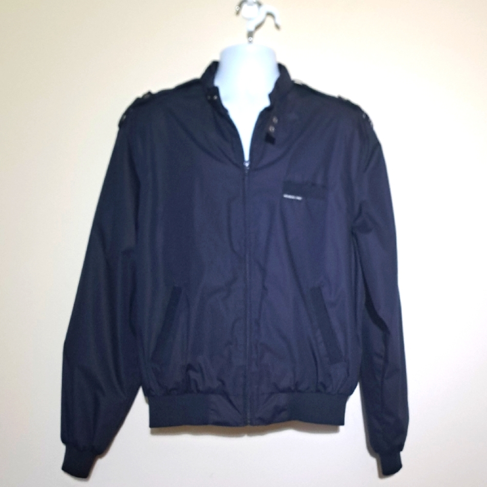 Members Only Navy Blue Windbreaker Jacket with Elastic Cuffs